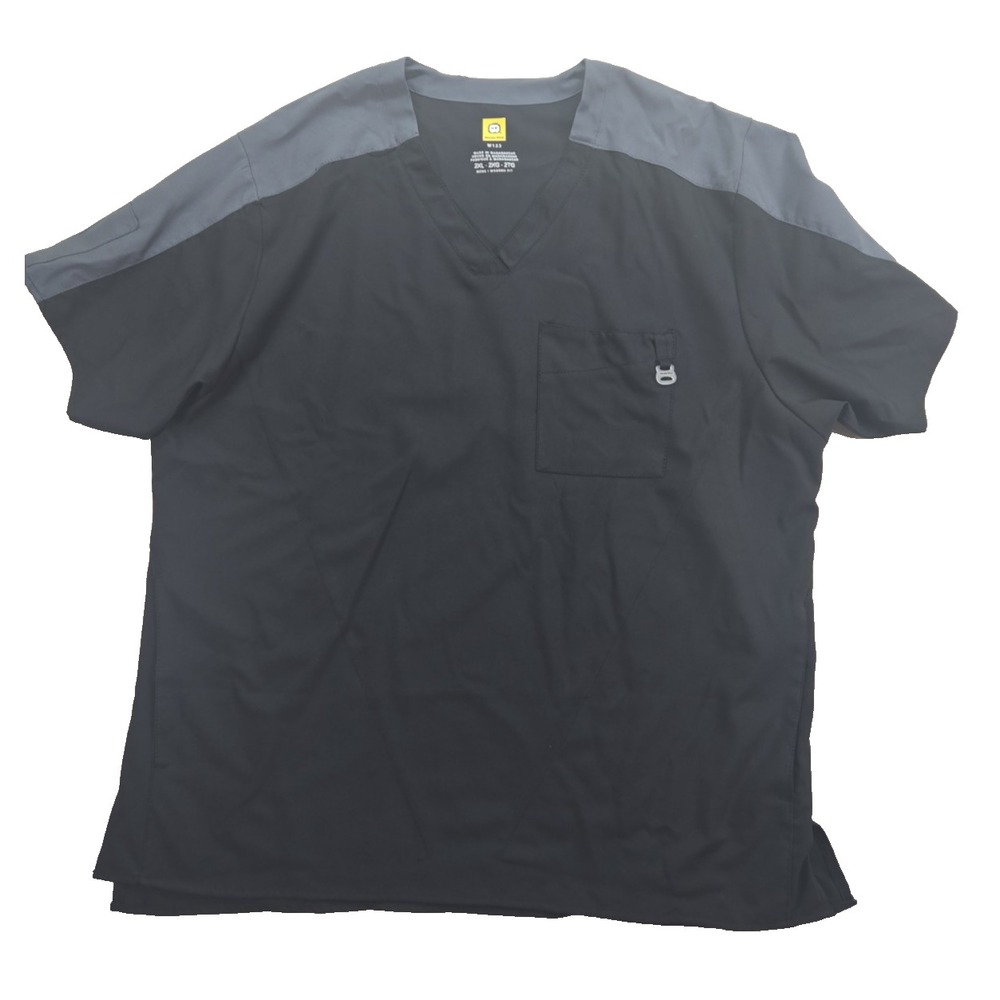 Wonder Wink Mens Size 2XL Black/Gray Scrub Top Pockets